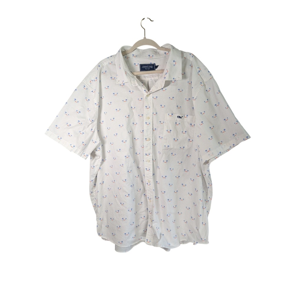 Vineyard Vines Shirt Mens 3XB White Palm Tree Hammock Print Short Sleeve Button